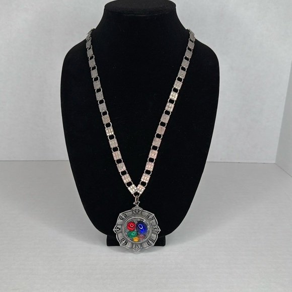 Antique Jewelry - Antique 1900s Book Chain Multicolor Pendant Necklace Lot A40